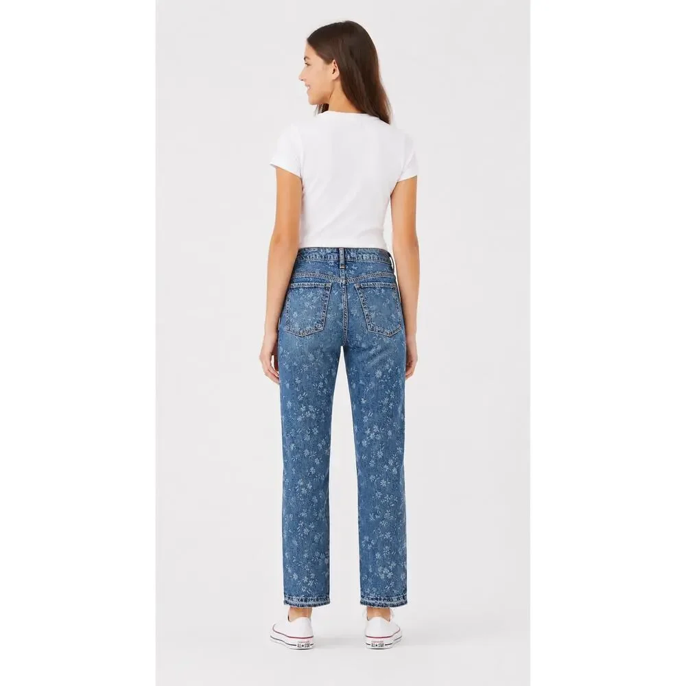 GAP Kids Girlfriend Blue Denim Floral Jeans Straight Leg Medium Wash Girls 12